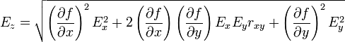 E_z = \sqrt{\left(\frac{\partial f}{\partial x}\right)^2 E_x^2+
2\left(\frac{\partial f}{\partial x}\right)\left(\frac{\partial
f}{\partial y}\right) E_xE_y r_{xy} +
\left(\frac{\partial f}{\partial y}\right)^2E_y^2}
