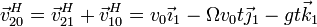 \vec{v}^H_{20}=\vec{v}^H_{21}+\vec{v}^H_{10}=v_0\vec{\imath}_1-\Omega v_0 t \vec{\jmath}_1-g t\vec{k}_1