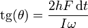 \mathrm{tg}(\theta) = \frac{2hF\,\mathrm{d}t}{I\omega}