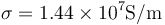 \sigma=1.44\times 10^7\mathrm{S}/\mathrm{m}