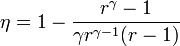 \eta = 1 - \frac{r^\gamma-1}{\gamma r^{\gamma-1}(r-1)}