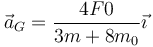 \vec{a}_G=\frac{4 F0}{3m + 8m_0}\vec{\imath}