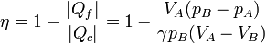 \eta = 1 - \frac{|Q_f|}{|Q_c|}=1-\frac{V_A(p_B-p_A)}{\gamma p_B(V_A-V_B)}