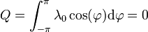Q = \int_{-\pi}^\pi \lambda_0\cos(\varphi)\mathrm{d}\varphi = 0