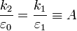 \frac{k_2}{\varepsilon_0} = \frac{k_1}{\varepsilon_1} \equiv A