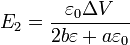 E_2 = \frac{\varepsilon_0 \Delta V}{2b\varepsilon+a\varepsilon_0}