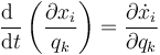 \frac{\mathrm{d}\ }{\mathrm{d}t}\left(\frac{\partial x_i}{q_k}\right)=\frac{\partial\dot{x}_i}{\partial q_k}