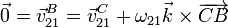 \vec{0} = \vec{v}^B_{21} = \vec{v}^C_{21}+\omega_{21}\vec{k}\times\overrightarrow{CB}