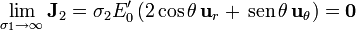 \lim_{\sigma_1\to \infty}\mathbf{J}_2=\sigma_2E'_0\left(2\cos\theta\,\mathbf{u}_r+\,\mathrm{sen}\,\theta\,\mathbf{u}_\theta\right)=\mathbf{0}