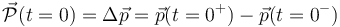 \vec{\mathcal{P}}(t=0)=\Delta\vec{p}=\vec{p}(t=0^+)-\vec{p}(t=0^-)