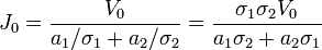 J_0=\frac{V_0}{a_1/\sigma_1+a_2/\sigma_2}= \frac{\sigma_1\sigma_2V_0}{a_1\sigma_2+a_2\sigma_1}