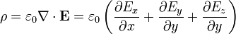 \rho = \varepsilon_0 \nabla\cdot \mathbf{E} = \varepsilon_0\left(\frac{\partial E_x}{\partial x}+\frac{\partial E_y}{\partial y}+\frac{\partial E_z}{\partial y}\right)