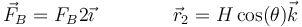 \vec{F}_B=F_B2\vec{\imath}\qquad\qquad \vec{r}_2 = H\,\mathrm{cos}(\theta)\vec{k}