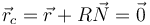 \vec{r}_c=\vec{r}+R\vec{N}=\vec{0}