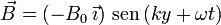 
\vec{B} = \left(-B_0\,\vec{\imath}\right)\,\mathrm{sen}\,(ky+\omega t)

