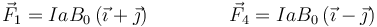  \vec{F}_1=IaB_0\left(\vec{\imath}+\vec{\jmath}\right)\qquad\qquad\vec{F}_4=IaB_0\left(\vec{\imath}-\vec{\jmath}\right)