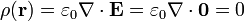 \rho(\mathbf{r})=\varepsilon_0\nabla\cdot\mathbf{E}=\varepsilon_0\nabla\cdot\mathbf{0}=0