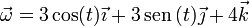 \vec{\omega}=3\cos(t)\vec{\imath}+3\,\mathrm{sen}\,(t)\vec{\jmath}+4\vec{k}