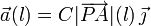 
\vec{a}(l) = C|\overrightarrow{PA}|(l)\,\vec{\jmath}
