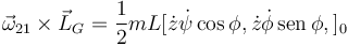 
\vec{\omega}_{21}\times\vec{L}_G
=
\dfrac{1}{2}mL[\dot{z}\dot{\psi}\cos\phi, \dot{z}\dot{\phi}\,\mathrm{sen}\,\phi,]_0
