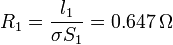 R_1 = \frac{l_1}{\sigma S_1} = 0.647\,\Omega