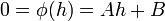 0 = \phi(h) = Ah+B\,