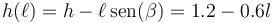 h(\ell) = h-\ell\,\mathrm{sen}(\beta) = 1.2-0.6l