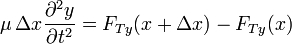 \mu\,\Delta x \frac{\partial^2 y}{\partial t^2} = F_{Ty}(x+\Delta x)-F_{Ty}(x)