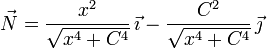 \vec{N}=\dfrac{x^2}{\sqrt{x^4+C^4}}\,\vec{\imath} - \dfrac{C^2}{\sqrt{x^4+C^4}}\,\vec{\jmath}