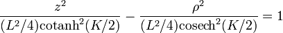 \frac{z^2}{(L^2/4)\mathrm{cotanh}^2(K/2)}- \frac{\rho^2}{(L^2/4)\mathrm{cosech}^2(K/2)} = 1