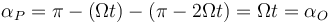 \alpha_P = \pi-(\Omega t)-(\pi-2\Omega t)= \Omega t=\alpha_O\,