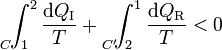 \int_{1\!\!\!\!\!\!\!\!\!\!\!\!C}^2\frac{\mathrm{d}Q_\mathrm{I}}{T}+\ \ \int_{2\!\!\!\!\!\!\!\!\!\!\!\!\!C'}^1\frac{\mathrm{d}Q_\mathrm{R}}{T}<0