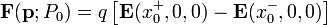 \mathbf{F}(\mathbf{p};P_0)=q\left[\mathbf{E}(x_0^+,0,0)-\mathbf{E}(x_0^-,0,0)\right]