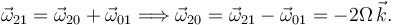 
\vec{\omega}_{21} = \vec{\omega}_{20} + \vec{\omega}_{01}
\Longrightarrow
\vec{\omega}_{20} = \vec{\omega}_{21} - \vec{\omega}_{01} = -2\Omega\,\vec{k}.
