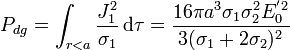 P_{dg}=\int_{r<a}\frac{J_1^2}{\sigma_1}\,\mathrm{d}\tau=\frac{16\pi a^3\sigma_1\sigma_2^2E_0^{'2}}{3(\sigma_1+2\sigma_2)^2}