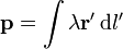 \mathbf{p}=\int \lambda\mathbf{r}'\,\mathrm{d}l'