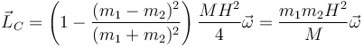 \vec{L}_C=\left(1-\frac{(m_1-m_2)^2}{(m_1+m_2)^2}\right)\frac{MH^2}{4}\vec{\omega} =\frac{m_1m_2 H^2}{M}\vec{\omega}