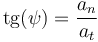 \mathrm{tg}(\psi)=\frac{a_n}{a_t}