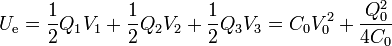 U_\mathrm{e}=\frac{1}{2}Q_1V_1+\frac{1}{2}Q_2V_2+\frac{1}{2}Q_3V_3 = C_0V_0^2+\frac{Q_0^2}{4C_0}