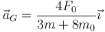 \vec{a}_G=\frac{4 F_0}{3m + 8m_0}\vec{\imath}