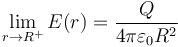 \lim_{r\rightarrow R^+}E(r)=\frac{Q}{4\pi\varepsilon_0 R^2}