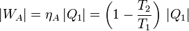 
|W_A| = \eta_A\,|Q_1| = \left(1-\frac{T_2}{T_1}\right)\,|Q_1|
