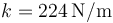 k=224\,\mathrm{N/m}