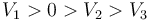 V_1 > 0 > V_2 > V_3\,