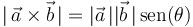 |\,\vec{a}\times\vec{b}\,|=|\vec{a}\,||\vec{b}\,|\,\mathrm{sen}(\theta)\,