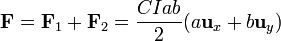 \mathbf{F} = \mathbf{F}_1+\mathbf{F}_2 = \frac{CIab}{2}(a\mathbf{u}_{x}+b\mathbf{u}_{y})