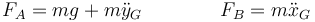 F_A = mg+m\ddot{y}_G\qquad\qquad F_B = m\ddot{x}_G