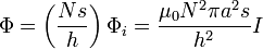 \Phi = \left(\frac{N s}{h}\right)\Phi_i =  \frac{\mu_0 N^2\pi a^2 s}{h^2}I