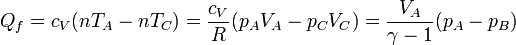 Q_f = c_V(nT_A-nT_C) = \frac{c_V}{R}(p_AV_A-p_CV_C)=\frac{V_A}{\gamma-1}(p_A-p_B)