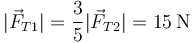 |\vec{F}_{T1}| =\frac{3}{5} |\vec{F}_{T2}| =15\,\mathrm{N}